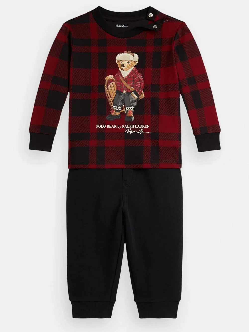 Ralph Lauren Red & Black Plaid Polo Bear Pajama Set